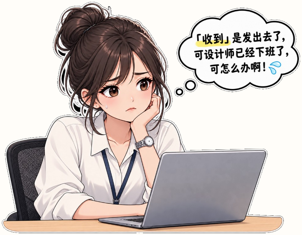 职场焦虑插画：「收到」已发出，但设计师已下班，不知如何交差